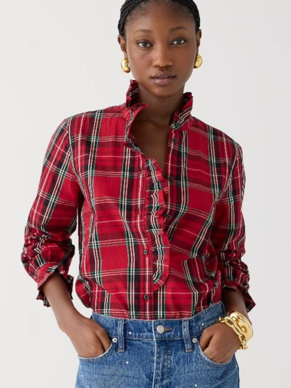 J. Crew Cottage Top in Plaid Cotton Poplin Size 4